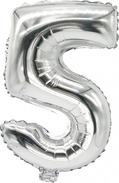Folienballon Zahl 5 silber 43cm