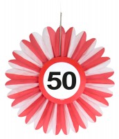 3 Verkehrsschild 50 Papierrosette 25cm