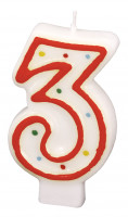 Zahl 3 Tortenkerze Weiß Mit Bunten Punkten 7,5cm