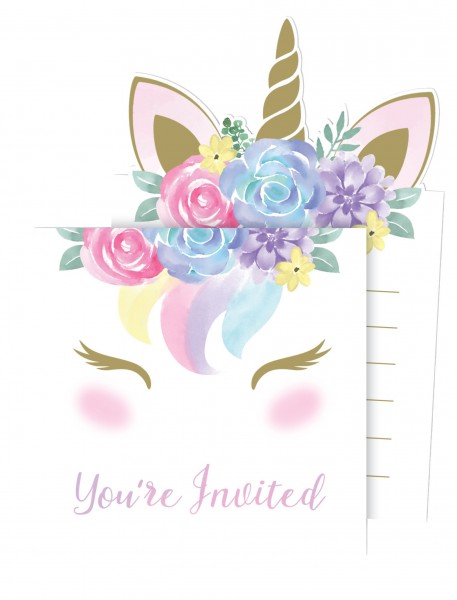 8 Princess Unicorn Einladungskarten