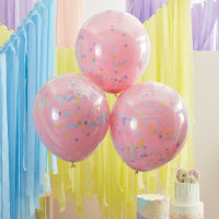 3 Rosafarbene Konfettiballons 45cm