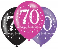6 Pink 70th Birthday Ballons 27,5cm