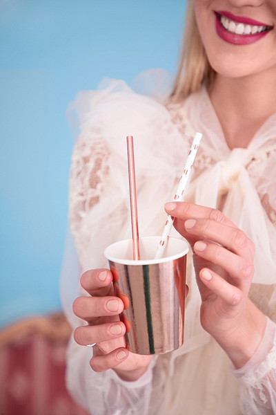 10 Roségoldene Herzchen Strohhalme 19,5cm 3