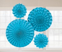 4er Set Glitzer Papierrosetten azurblau