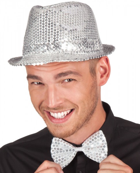 Fetzige Pailletten Fliege Silber