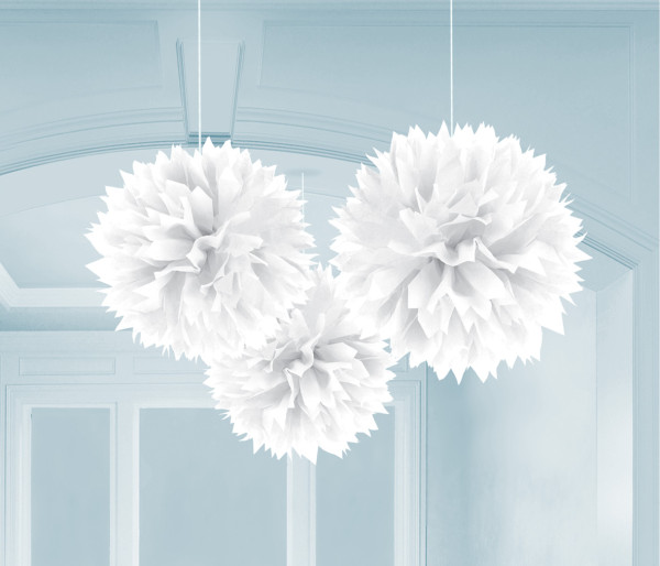 3 Romance Pompons weiß