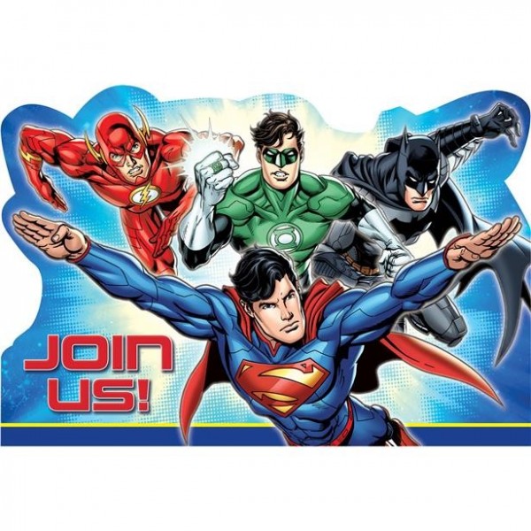 8 Justice League Superhelden Einladungskarten