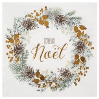 20 Goldene Joyeux Noël Winterzeit Servietten 33cm