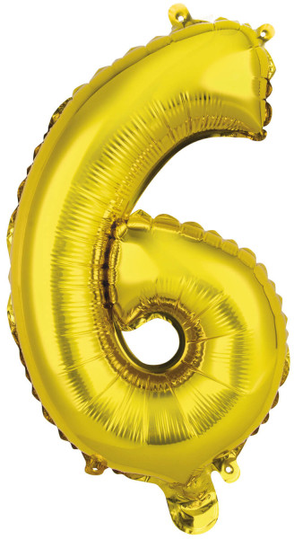 Mini folieballong nummer 6 guld 40cm