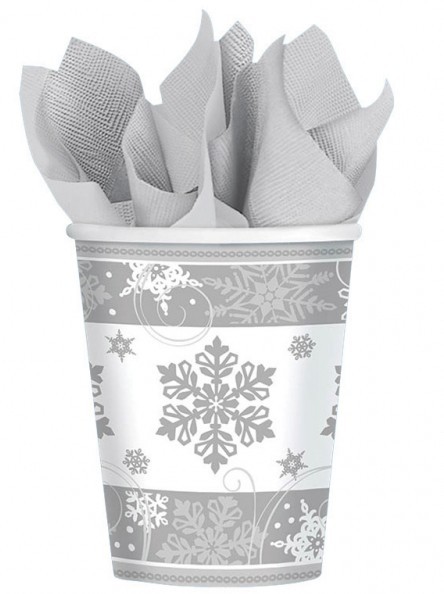 8 Schneeflocken Land Pappbecher 266ml