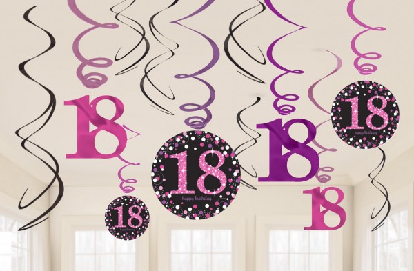 12 Pink 18th Birthday Spiralhänger 60cm