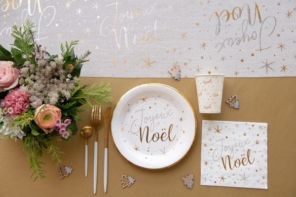 20 Weiße Joyeux Noël Sternchen Servietten 33cm 2