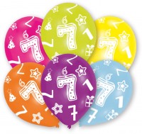 Vorschau: 6 bunte Luftballons 7.Geburtstag 27,5 cm