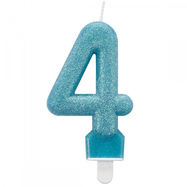 Glitzer Zahlenkerze 4 blau