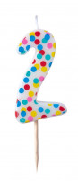 Bunte Mix & Match Zahl 2 Tortenkerze 9cm
