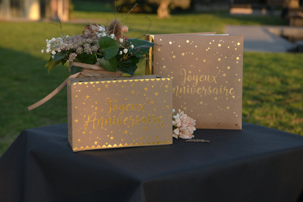 Joyeux Anniversaire Kartenbox weiß-gold 5