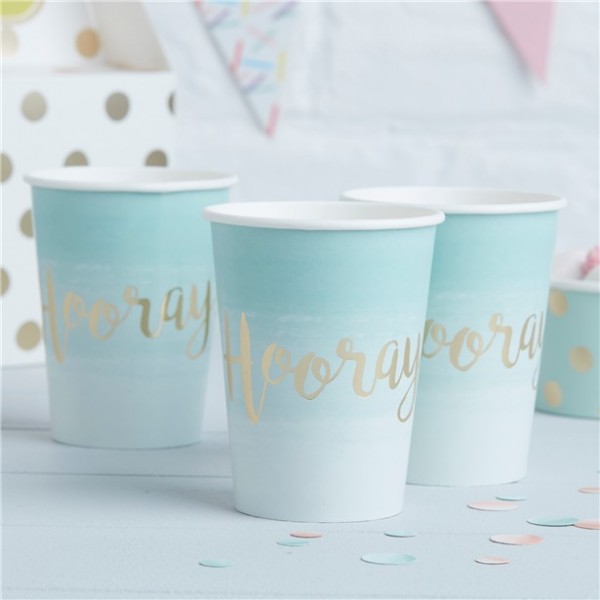 8 Türkise Ombré Hoorey Pappbecher 255ml