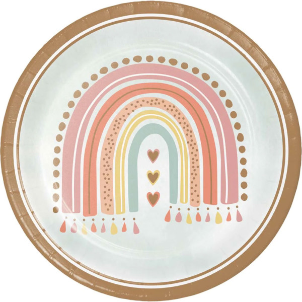 8 Boho Regenbogen Pappteller 23cm
