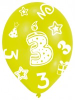 Vorschau: 6 bunte Luftballons 3.Geburtstag 27,5 cm