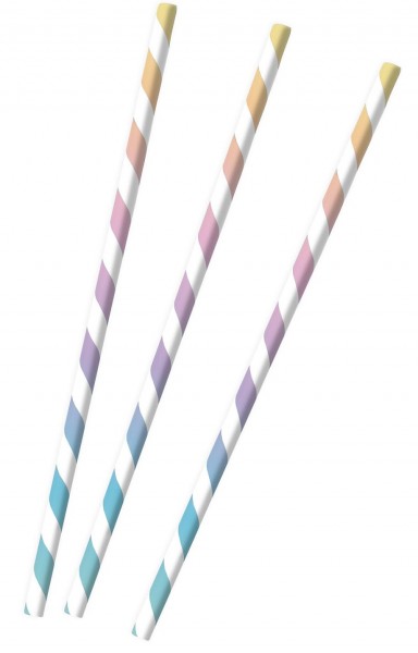 12 gestreifte Papier Strohhalme pastell