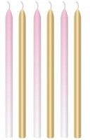6 Royal First Birthday Tortenkerzen rosa 12cm