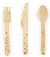 6 st träbestick gyllene stjärnor 16 cm