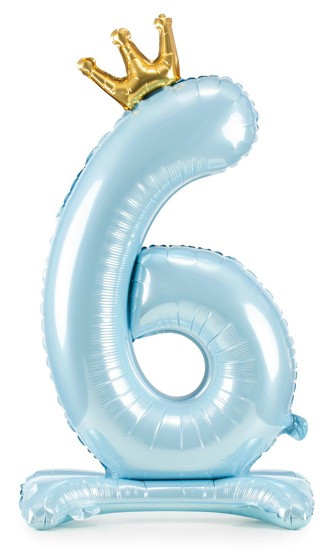 Babyblue Zahl 6 stehender Folienballon