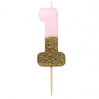 Gold Glitter 1 Tortenkerze 8cm