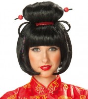 Geisha Perücke Schwarz Mit Roten Perlen