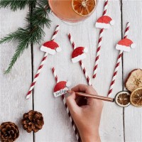 Vorschau: 20 Papier-Trinkhalme mit Weihnachtsmützen