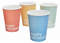 Vorschau: 8 Eco Geburtstags-Pappbecher 250ml bunt