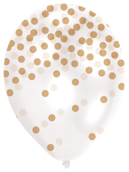 6 weiße Ballons Goldener Konfettiregen