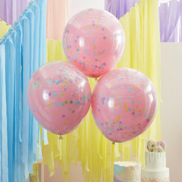 3 Rosafarbene Konfettiballons 45cm 2