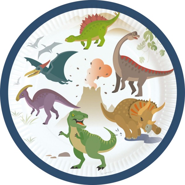 8 Happy Dinosaur Partyteller 18cm