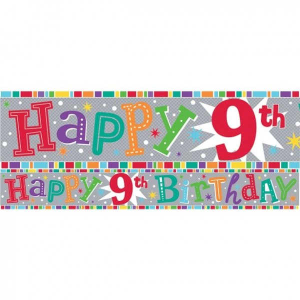 Bunter 9. Geburtstag Folienbanner holographisch 2,6m
