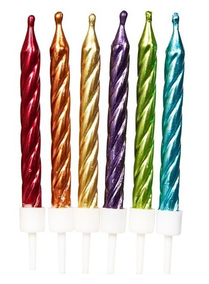 10 Metallic Regenbogen Tortenkerzen 7,5cm