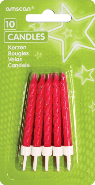 Glitzernde Tortenkerzen pink mit Halterung 10 Stück