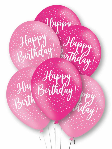 6 Rosa Happy Birthday Ballons 27,5cm
