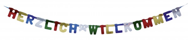 Bunte Herzlich Willkommen Party Girlande 200cm