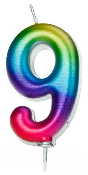 Rainbow Zahl 9 Tortenkerze 7cm