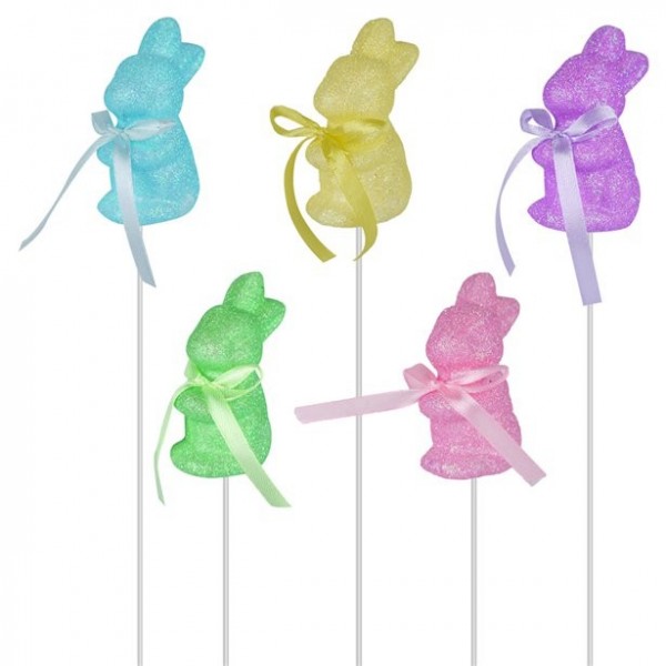 5 Bunte Osterhasen Spieße 24cm