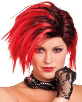 Rockige Perücke Rot-Schwarz Damen