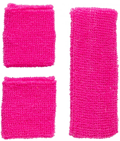Schweißbänder und Stirnband Neonpink 4