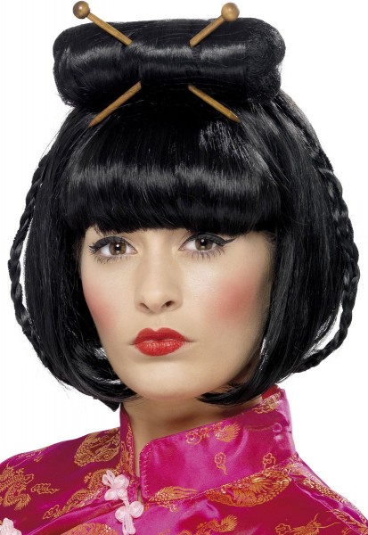 Asiatische Perücke mit Haarstäben