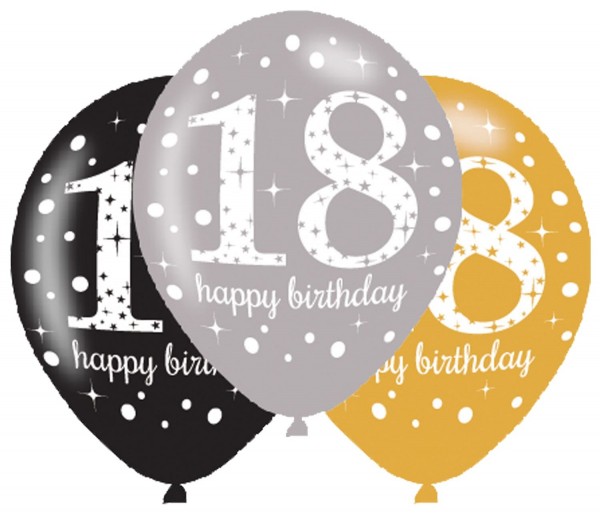 6 Golden 18th Birthday Ballons 27,5cm