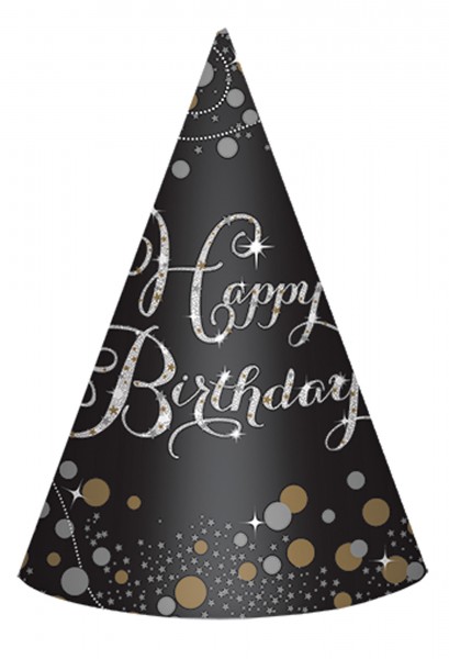 8 Golden Age Birthday Partyhüte 18cm
