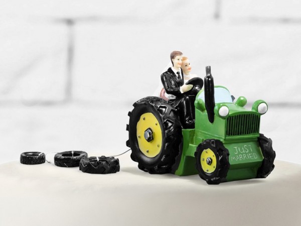 Ländliche Brautpaar Tortenfigur mit Traktor