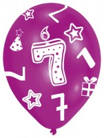 Vorschau: 6 bunte Luftballons 7.Geburtstag 27,5 cm