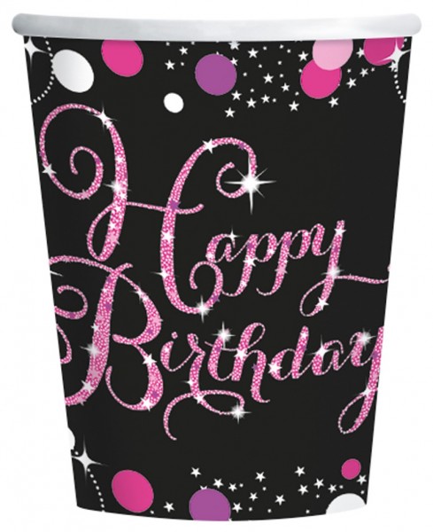 8 Pink Happy Birthday Becher 250ml
