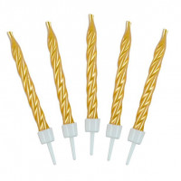 10 goldene Spiral-Tortenkerzen 6cm
